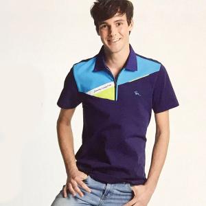 正-棉質彈性短袖POLO衫（藍紫/桃紅、藍紫/彩藍色）